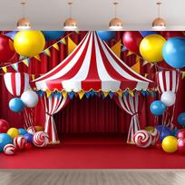1 Carnival tent polyester background banner with twinkling stars and colorful balloons - suitable for weddings 70.9x43.3inch/180*110cm white