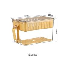 PET Fresh-Keeping Storage Box with Timer for Fruits & Vegetables, Kitchen Organizer with Handle and Water-Draining Feature beige