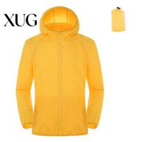Outdoor Jacket Hooded Long Sleeve Shrinkable Cuffs Pockets Zipper Placket Windbreaker Couples Men Women Waterproof Sun Protection Coat S yellow