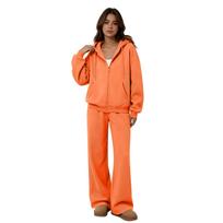 Women's Two Piece Hoodie Set with Wide Leg Pants Casual Tracksuit Outfit L oranžinė