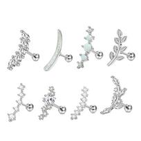 Gothic Hollow Geometric Crescents Ear Cuff Earrings Stainless Steel for Daily Wear Gift white