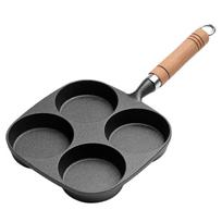 Desirable Cast Iron Fried Egg Pan with Divider, Gas & Induction Compatible, 4-Hole Round Frying Pan, Multi-Purpose Pan, Easy to Clean, Great for black