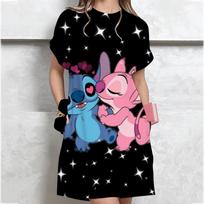 Moteriška didelio dydžio vasarinė Disney Lilo&Stitch marginta trumpomis rankovėmis apvalios apykaklės laisvalaikio marškinėlio suknelė laisvalaikio seksuali suknelė laisva suknelė 5XL gray