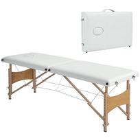 Mobile Massage Table 2 Zones Foldable Height-Adjustable Massage Table 60 cm Wide with Carrying Bag Wooden Legs Cream White 186 x 60 x 58 cm
