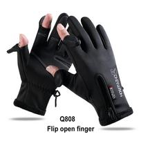 Loogdeel 2 Finger Flip Windproof Women Men Gloves Waterproof Winter Fishing Gloves Velvet Warm Protection Fish Angling Gloves XXL black
