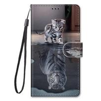 Piniginės tipo dėklas-stovas Funda Samsung Galaxy A17 5G dėklui ant Coque Samsung A17 5G SM-A176B, su nupieštu gyvūno (katės) paveikslėliu, telefono dėklas Samsung A17 5G gray