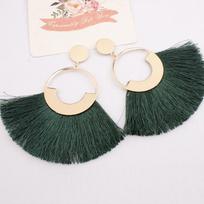 Bohemian Long Tassel Earrings for Women Big Round Circle Sector Drop Earrings Vintage Statement Jewelry Oorbellen Brinco gray