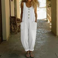 Women's Casual Retro Multi-Pocket Denim Jumpsuit M black