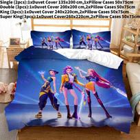 Kpop Demon Hunters Bed Set Threepiece For Modern Home Use Blue,Single(135x200cm)