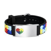 Personalizuota apyrankė autizmui turinčiam berniukui ar mergaitei, graviruota medicininio įspėjimo ID, reguliuojama silikoninė apyrankė, dovana sergantiems Aspergerio sindromu custom 1 side&14-16.5cm black