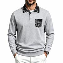 Men S Fleece Collared Buttoned Pocket Polo Sweatshirt Casual Autumn Winter L