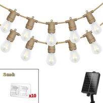 Solar Hemp Rope String Lights, Edison Bulb Warm White Solar Fairy Lights for Garden Patio Yard Halloween Decor 5m10led + 10 hooks