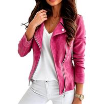 Women's Long Sleeve Zip-Up Jacket with Pockets Lapel Collar Casual Outerwear for Everyday Wear XXL pink