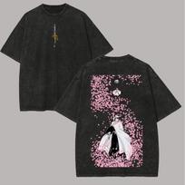 2026 summer BLEACH Byakuya Kuchiki T-shirt, Vintage Washed Harajuku Streetwear, Unisex Casual Tee for Fans 4XL black