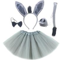 Animals Donkey Headband Bowtie Tail Gloves Tutu Skirt Anime Props Birthday Halloween Cosplay Costume for Kids Adult Dress Kids gray