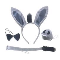 Animals Donkey Headband Bowtie Tail Gloves Tutu Skirt Anime Props Birthday Halloween Cosplay Costume for Kids Adult Dress Kids gray