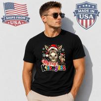Funny Christmas Donkey Merry Kissmyass Graphic T-Shirt 130 black