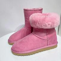 Fashion classic medium tube sheepskin integrated snow boots women's leather velvet thick-soled foreign gas pink purple wool women's boots 37 pink