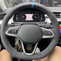 Car Steering Wheel Cover Suede Leather For VolksWagen VW Passat B8 2019-2022 Golf 8 2020-2022 Steering Wheel Braiding Cover White Thread black