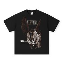 NIRVANA 'Nirvana' Graphic Rock Band Men's Heavyweight Cotton Retro Streetwear T-Shirt - Autumn Style, Short Sleeve M gray