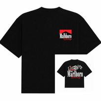 Marlboro Print Crew Neck T-Shirt Couples American Street Style Top L gray