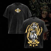 Anime Record of Ragnarok Buddha Printed Tee Men Women Washed Cotton T-shirts Short Sleeve Vintage T Shirt Harajuku Male Tshirt M black