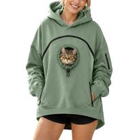 Women Oversized Hoodie with Pet Pocket, Thick Fleece Long Sleeve Hooded Sweatshirt, Warm Pullover for Autumn Winter XL