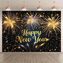 1pc Glittery New Year  Party Backdrop Suitable for Indoor & Outdoor - Sparkling Banner with Glittery Text, Multi-Color 47.2x31.5inch/120*80cm