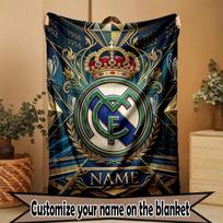 Custom Name Personalized Real Madrid CF Print Blanket, Home Decor, Bedroom, Sofa, Camping, Couch, Gifts for Birthday Christmas 80cmx120cm