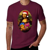 Mona Lisa Santa T-Shirt customizeds baggy shirts sports fans boys animal print mens vintage t shirts S kaštoninė