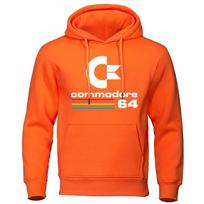 Vintage Commodore 64 Graphic Hooded Sweatshirt Retro Gaming Streetwear Pullover Hoodie M orange