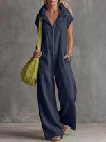 2026 Summer Women's Casual Loose Pocket Jumpsuit - European & American Style Imitation Linen