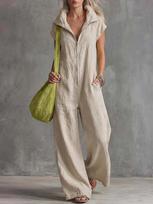 2026 Summer Women's Casual Loose Pocket Jumpsuit - European & American Style Imitation Linen beige