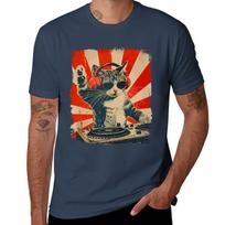 Funny Dj Cat Disco Sound Tech Headphone Music TShirt Festival Casual Short Sleeve S beige