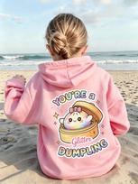 Kids Kawaii Dumpling Hoodie Autumn Winter Fleece Lined Rainbow Steamer Cartoon Graphic Print Long Sleeve Warm Pullover 140