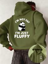 Trendy Fun Cartoon Panda Text Print Hoodie Casual Streetwear Top L gray