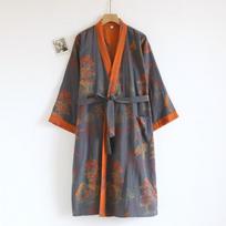 Cotton Kimono Robes with Belt for Men's Spring Jacquard Thin Printed Medium Length Breathable Summer Pajamas Men's Bathrobe XL black
