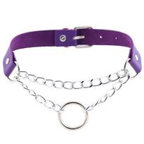 European-American Punk PU Leather O-Ring Choker Necklace violetinė