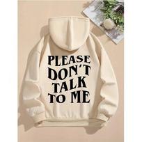Women's Casual Pocket Hoodie with Bold PLEASE DON'T TALK To ME Letter Print Gothic Graphic Sweatshirt 90s Streetwear Women's Top S beige