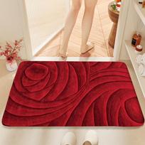 Red Rose Printed Flannel Bath Mat With 3D Effect And Soft Texture Non Slip Rug For Bathroom Or Home Decor 43X75CM