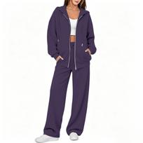 Women's Casual Comfortable Two Piece Outfit Zip Up Cardigan and Long Pants Set for Fall Winter M blue