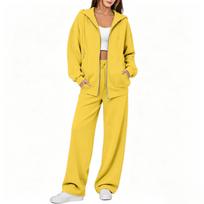 Women's Casual Comfortable Two Piece Outfit Zip Up Cardigan and Long Pants Set for Fall Winter S yellow