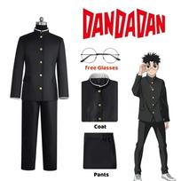 Ken Takakura Cosplay Kostiumas Perukas Anime Dandadan Okarun Mokyklinė Uniforma Juodas Švarkas Kelnės Gakuran Akiniai Helovino Šventė Vyrai S black