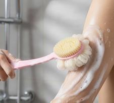 DOOSHI 2 in 1 Body Brush - Back Body Loofah Brush Curved Long Handled with Bristles Back Scrubber for Improve Skin Exfoliating Bath, Massage, Wet or