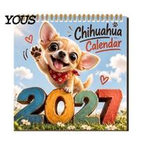 Healing Pet Imagery 2027 Chihuahua Wall Calendar, Cartoon Dog Hanging Calendar for Home Study Planning Office, Cute Puppy 12 Monthly Planner Lovers A beige