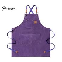 Barbecue Grilling Apron Canvas Work with Multi-Pocket, Waterproof Oil-Proof Cross-Back Apron, Crafting And DIY Workwear Adjustable Straps Protective blue