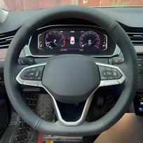 Volkswagen T-Cross modeliams Rankomis siūta vairo apdangalas Lengvas ir pralaidus orui Pilnas padengimas Modifikacijos dizainas Blue line gray