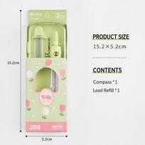 2/7pcs Kawaii Tulip Student Compass Set Clear Scale Measuring Rulers Portable Geometry Ruler Kit Geometry Compass Ruler Gift