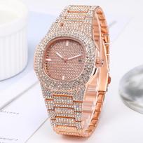 Full Sky Star Waterdrop Quartz Watch with Full Diamond Band for Men and Women, Light Luxury Steel Strap Watch beige