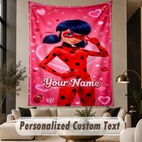 Custom Text Printed Tapestry Miraculous Ladybug Pattern Large Wall Hanging Indoor Room Decor 100cmx150cm